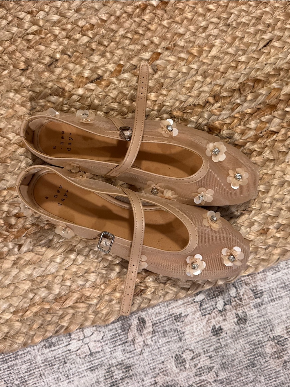 Target Beige Floral Mesh Mary Jane Flats